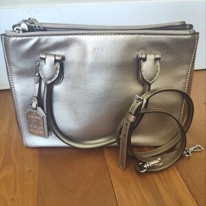 Lauren by Ralph Lauren Golden/platinum genuine leather satchel